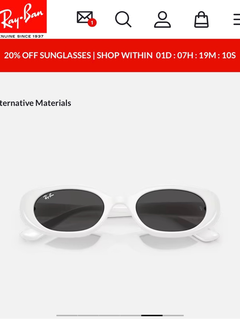 Ray-Ban White Oval Sunglasses with Black Lenses